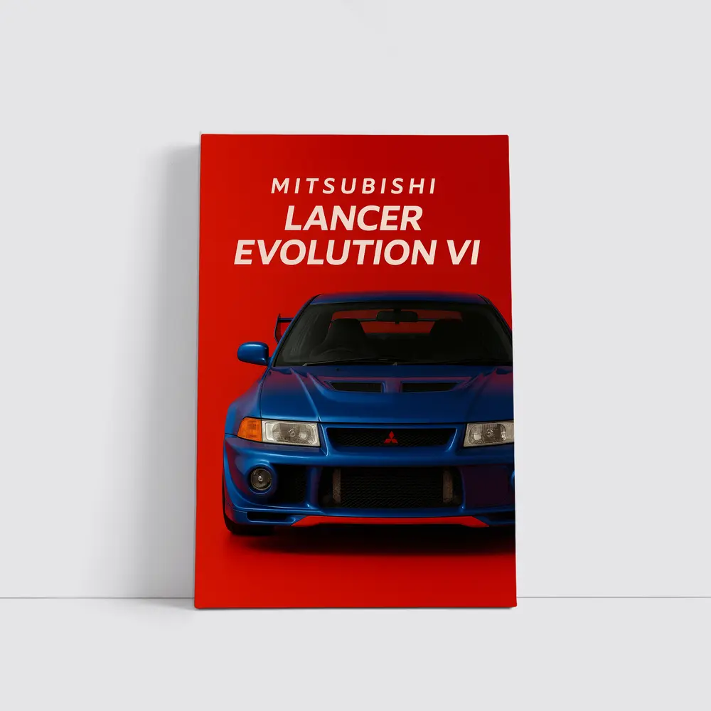 Mitsubishi Lancer Evolution VI Blue Red Background – Wall Art