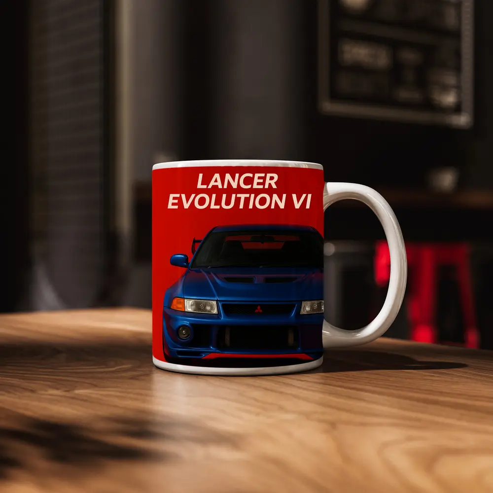 Mitsubishi Lancer Evolution VI Blue Red Background – Mugs