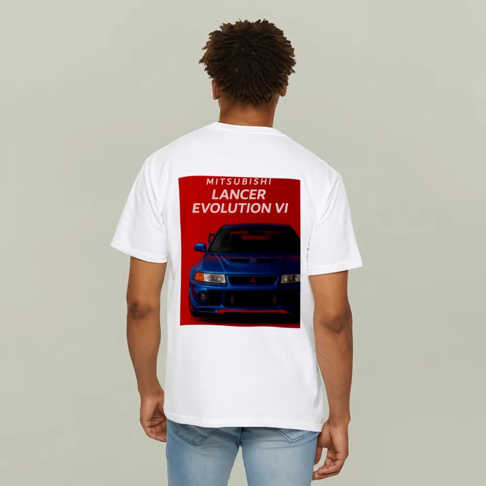 Mitsubishi Lancer Evolution VI Blue Red Background – T-Shirts