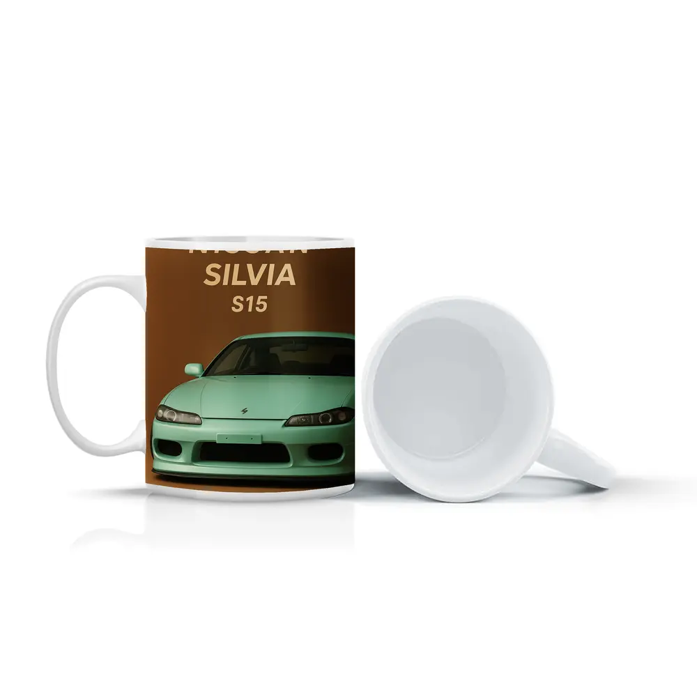 Nissan Silvia S15 Mint Green Brown Background – Mugs
