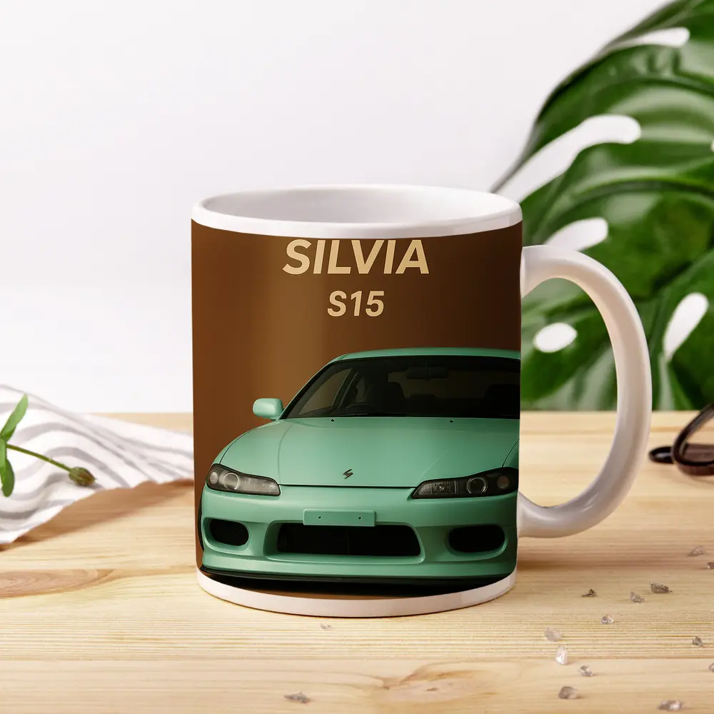Nissan Silvia S15 Mint Green Brown Background – Mugs