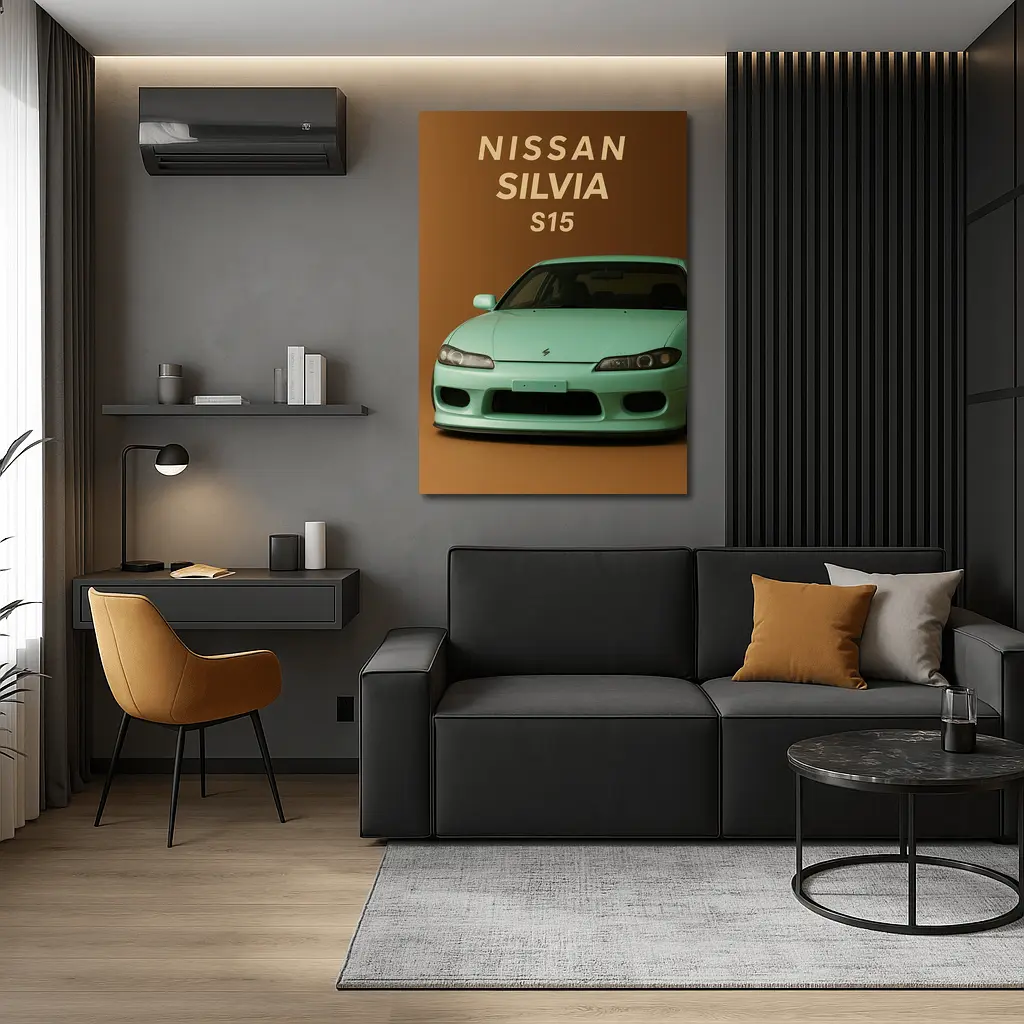 Nissan Silvia S15 Mint Green Brown Background – Wall Art