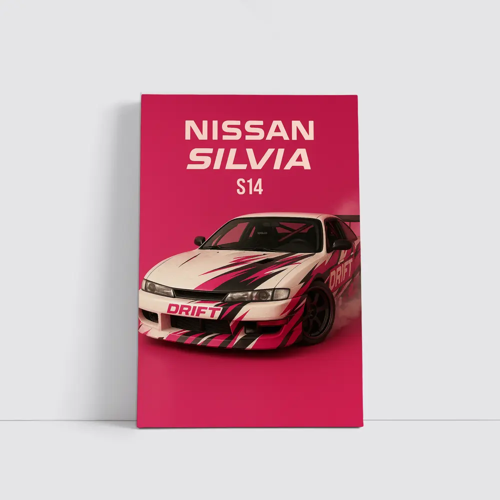 Nissan Silvia S14 Drift Car Pink Background – Wall Art