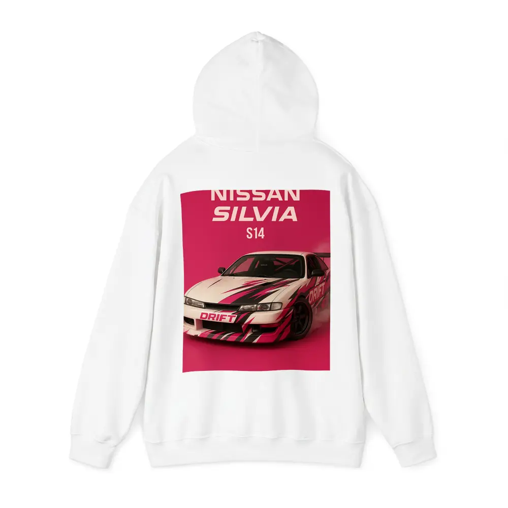 Nissan Silvia S14 Drift Car Pink Background – Hoodies