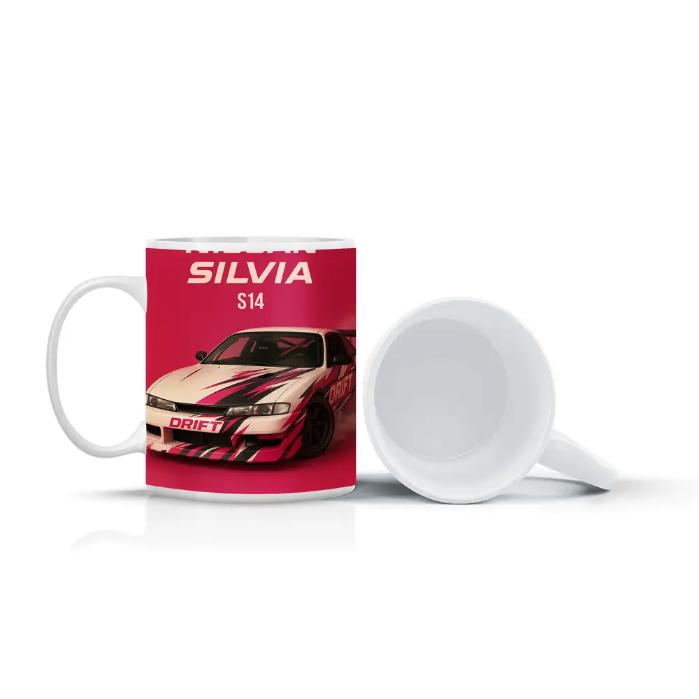 Nissan Silvia S14 Drift Car Pink Background – Mugs