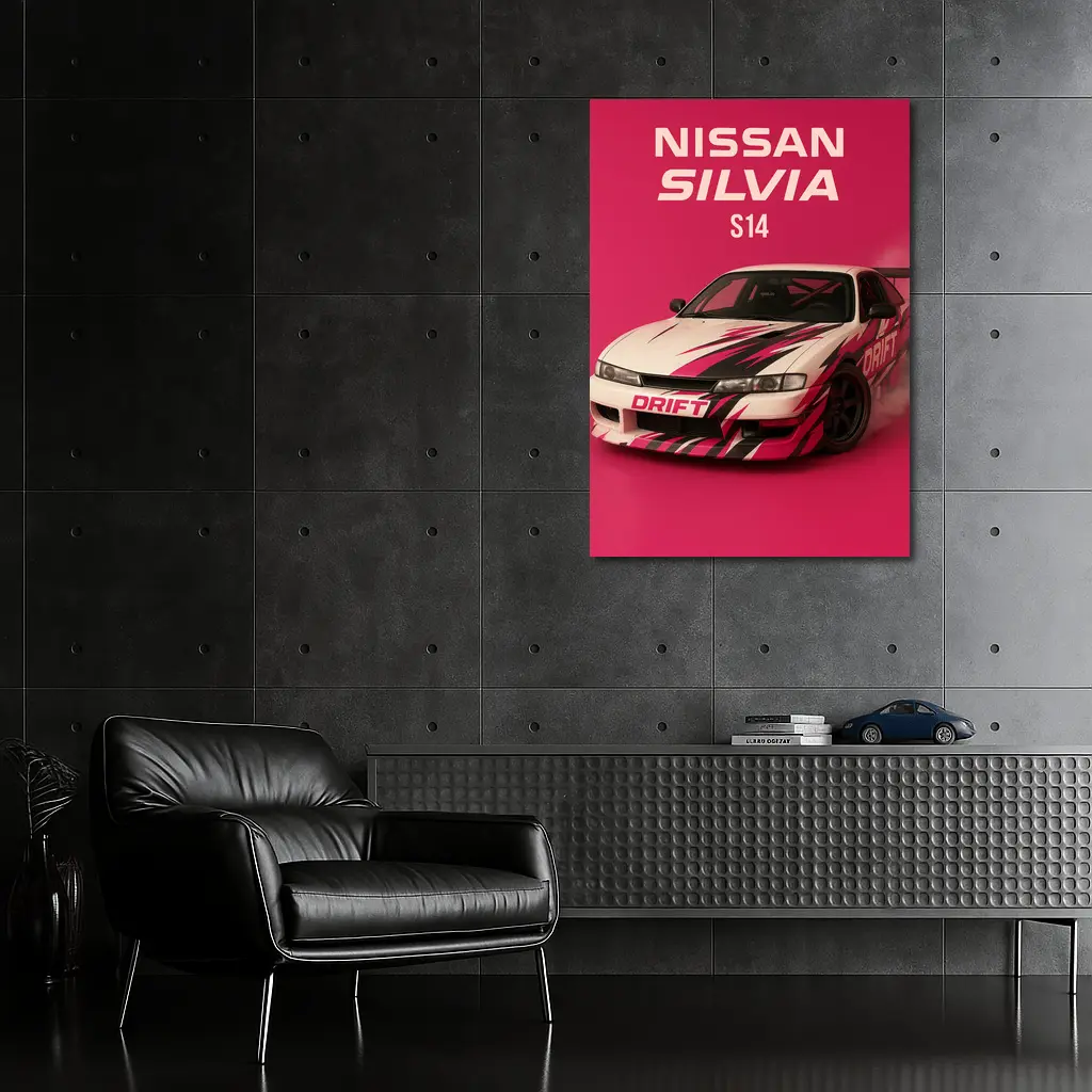 Nissan Silvia S14 Drift Car Pink Background – Wall Art