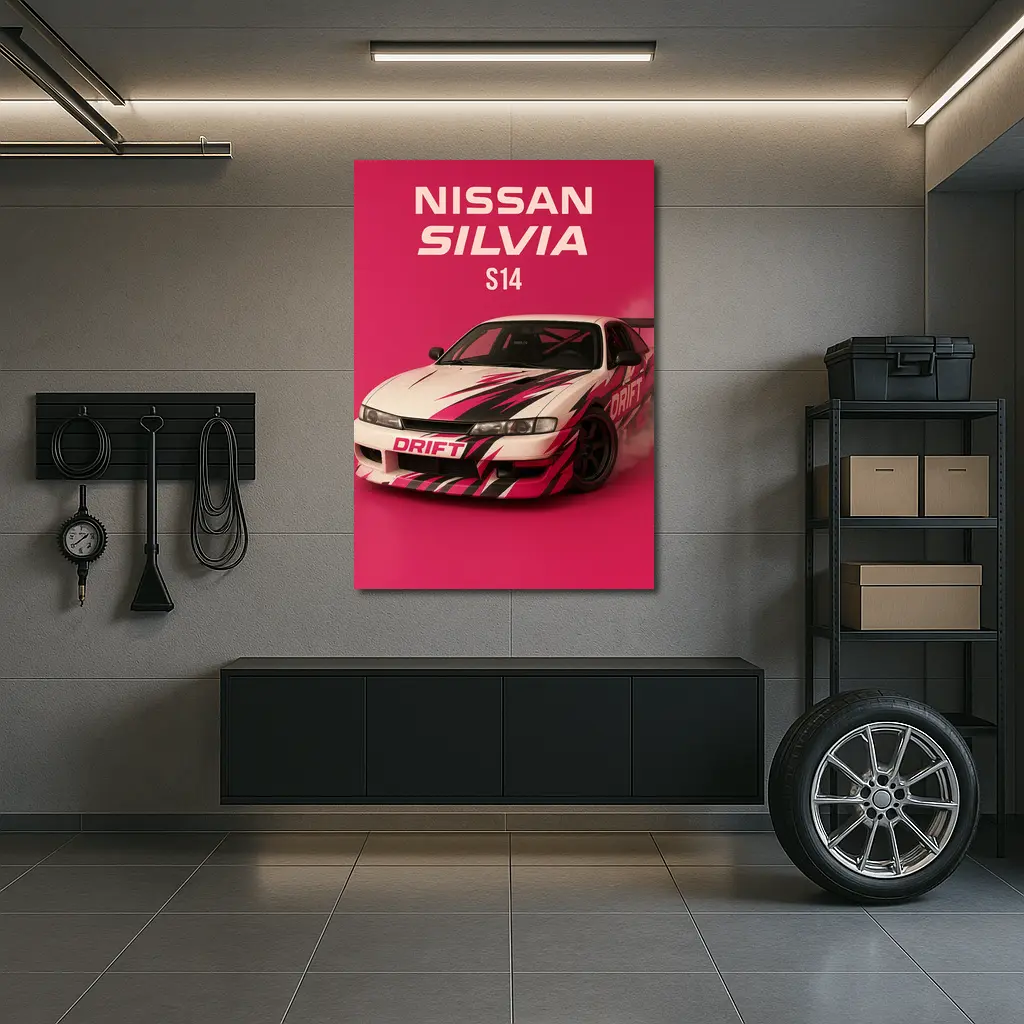Nissan Silvia S14 Drift Car Pink Background – Wall Art