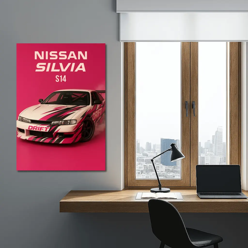 Nissan Silvia S14 Drift Car Pink Background – Wall Art