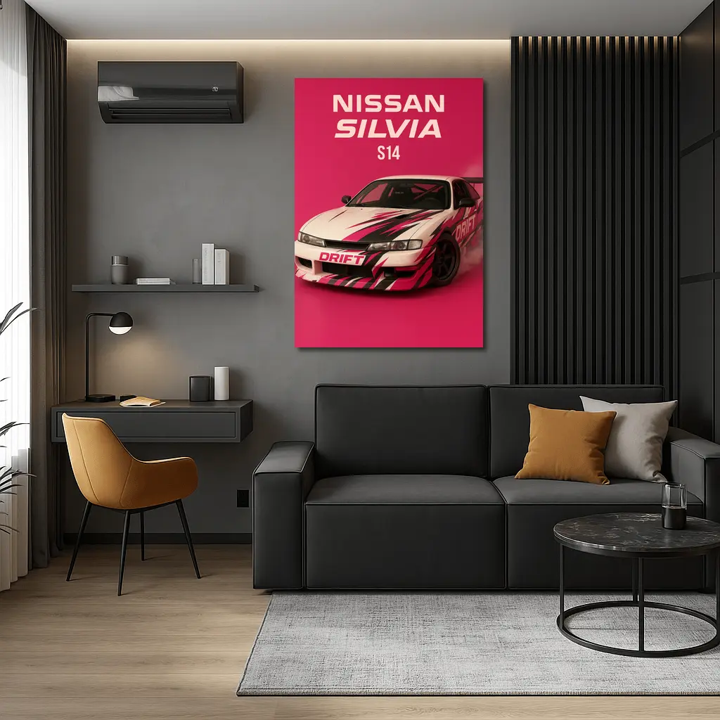 Nissan Silvia S14 Drift Car Pink Background – Wall Art