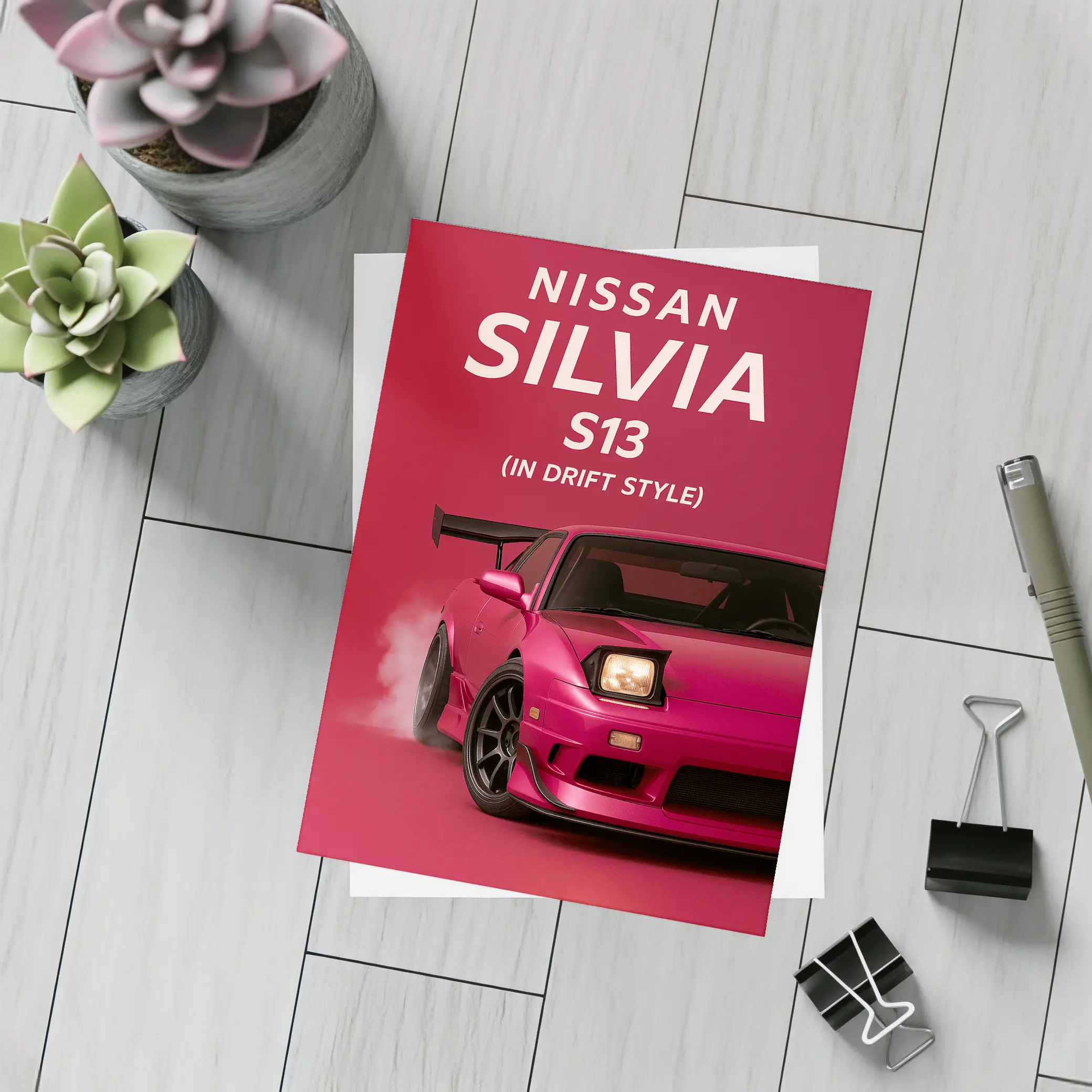 Nissan Silvia S13 Red Drift Style Art – Postcards