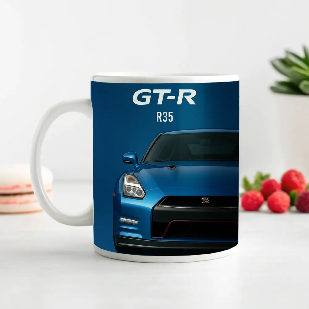 Nissan GT-R R35 Front View Blue – Mugs