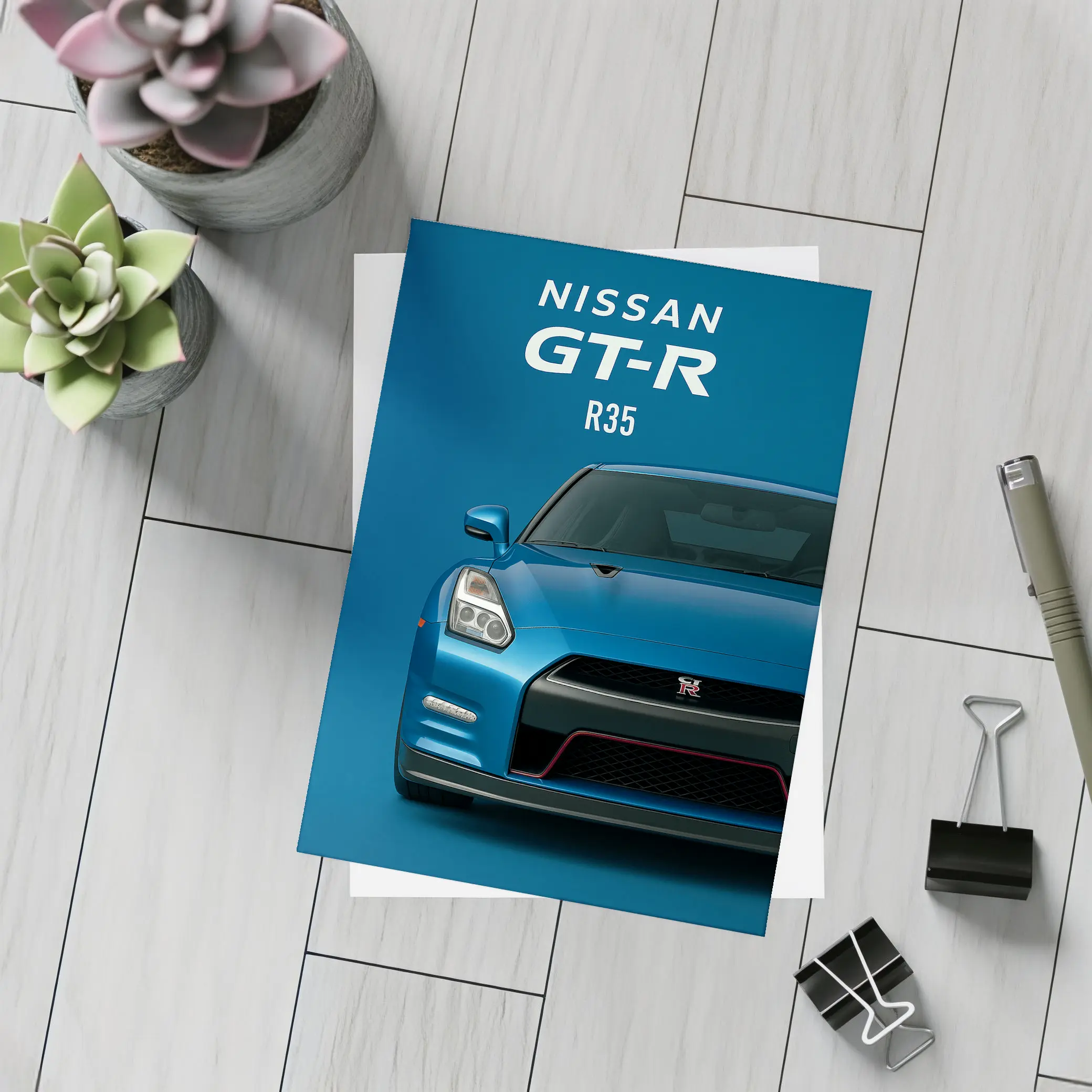 Nissan GT-R R35 Front View Blue – Postcards