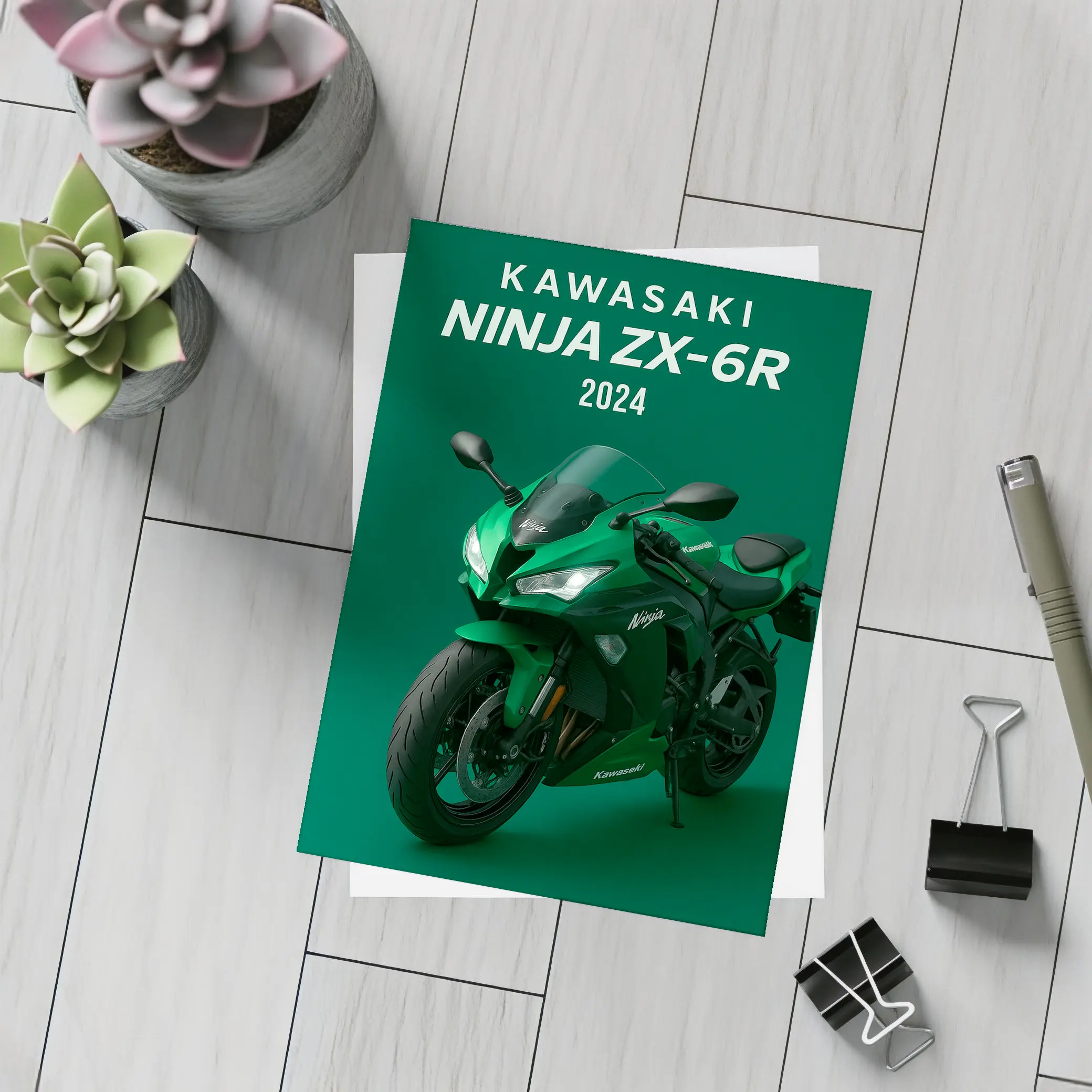 Kawasaki Ninja ZX-6R Green Sport Bike – Postcards