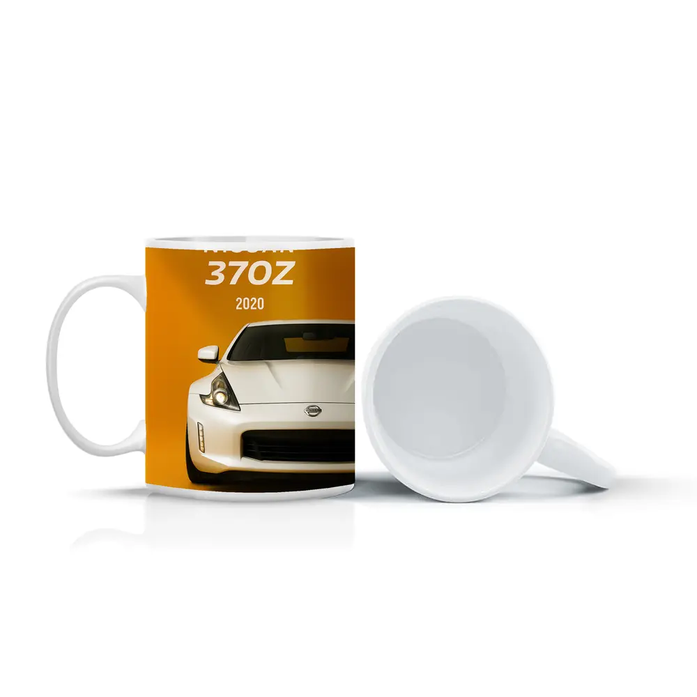 Nissan 370Z White Car Yellow Background – Mugs