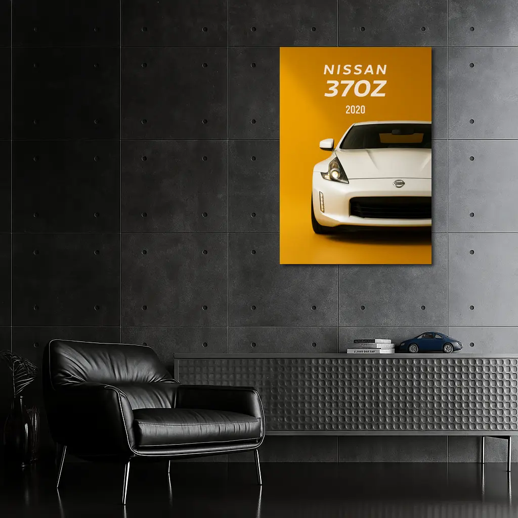 Nissan 370Z White Car Yellow Background – Wall Art