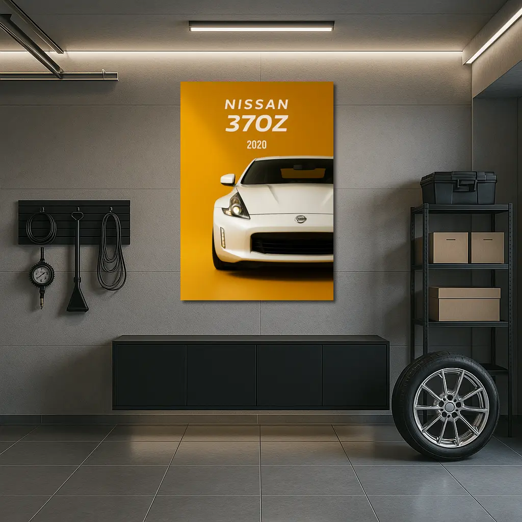 Nissan 370Z White Car Yellow Background – Wall Art