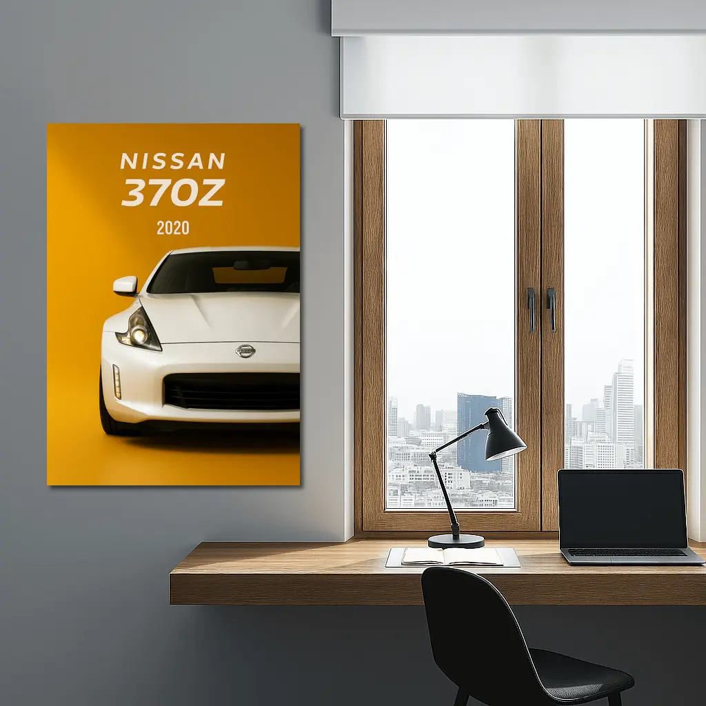 Nissan 370Z White Car Yellow Background – Wall Art