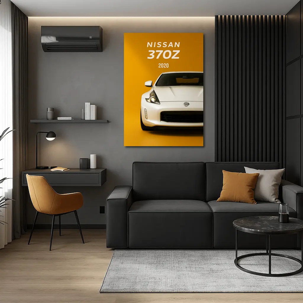 Nissan 370Z White Car Yellow Background – Wall Art