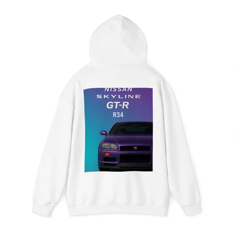 Nissan Skyline GT-R R34 Teal Purple Background – Hoodies