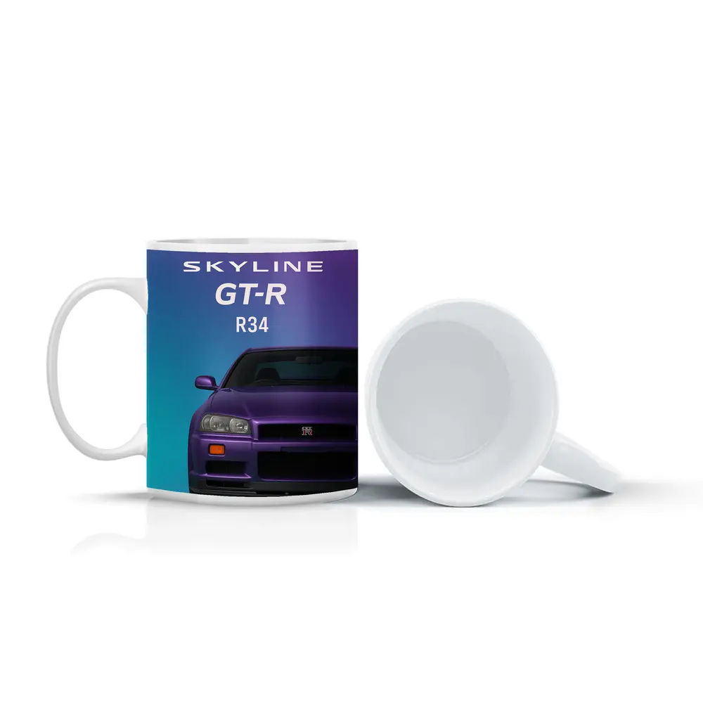 Nissan Skyline GT-R R34 Teal Purple Background – Mugs