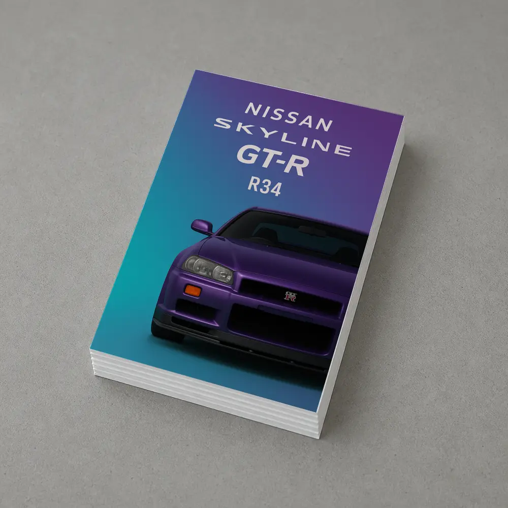Nissan Skyline GT-R R34 Teal Purple Background – Postcards