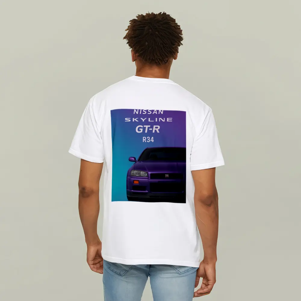 Nissan Skyline GT-R R34 Teal Purple Background – T-Shirts