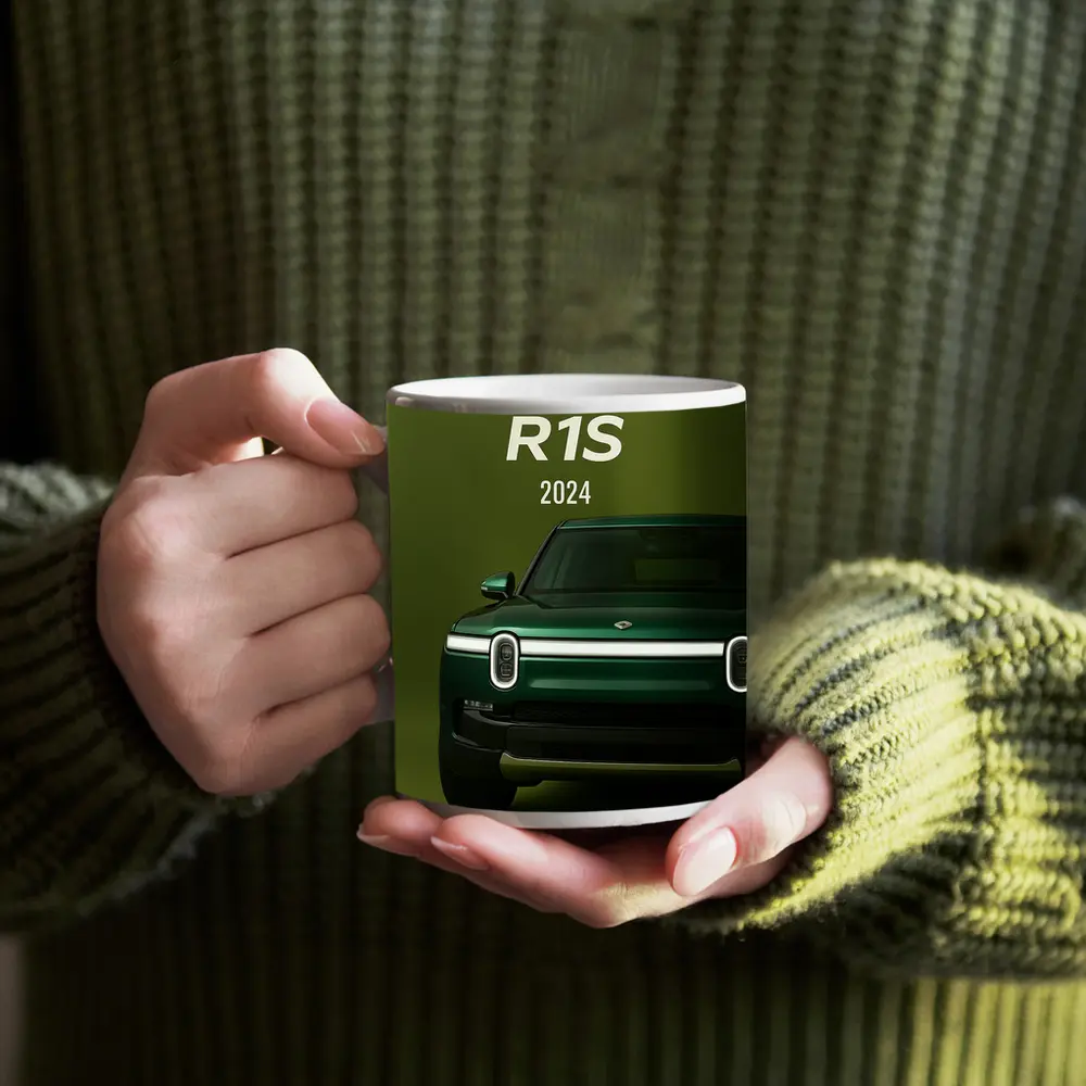 Rivian R1S Electric SUV Green Background – Mugs