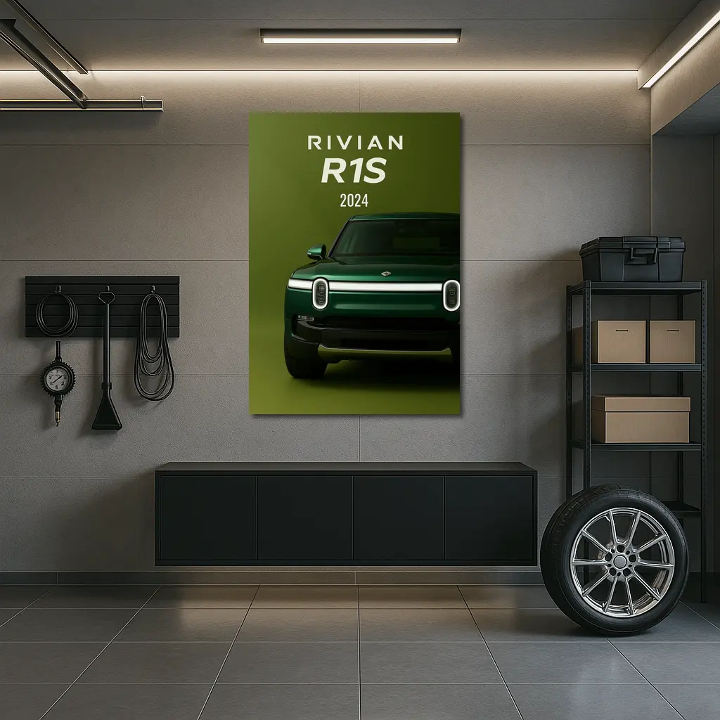 Rivian R1S Electric SUV Green Background – Wall Art