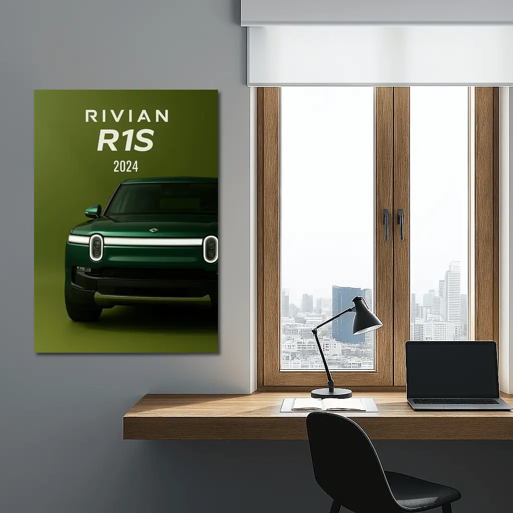 Rivian R1S Electric SUV Green Background – Wall Art