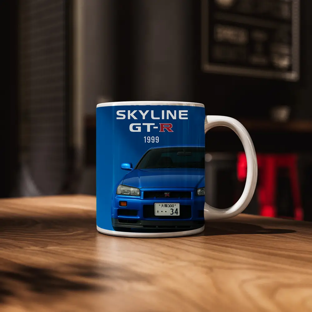 Nissan Skyline GT-R R34 Blue Front – Mugs