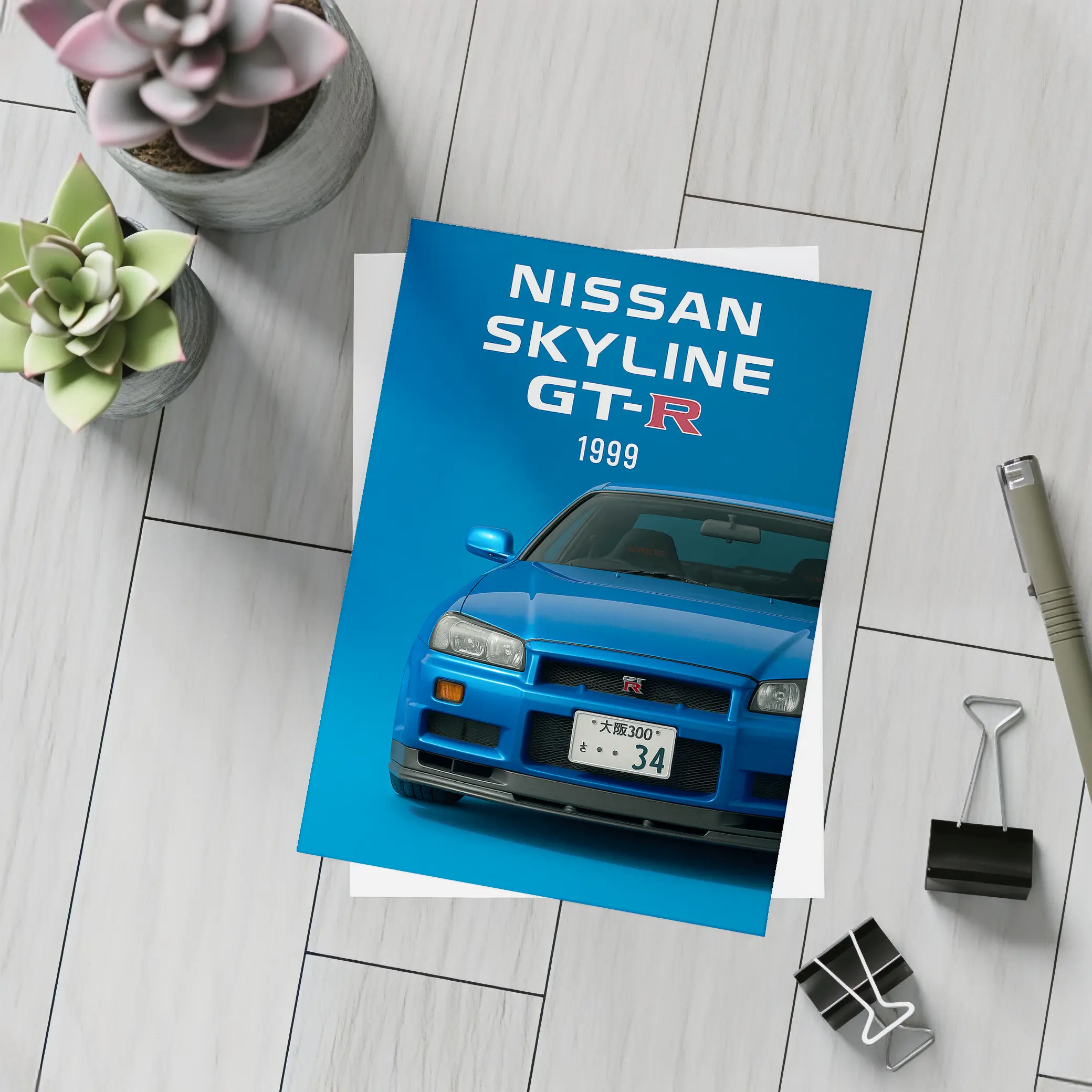 Nissan Skyline GT-R R34 Blue Front – Postcards