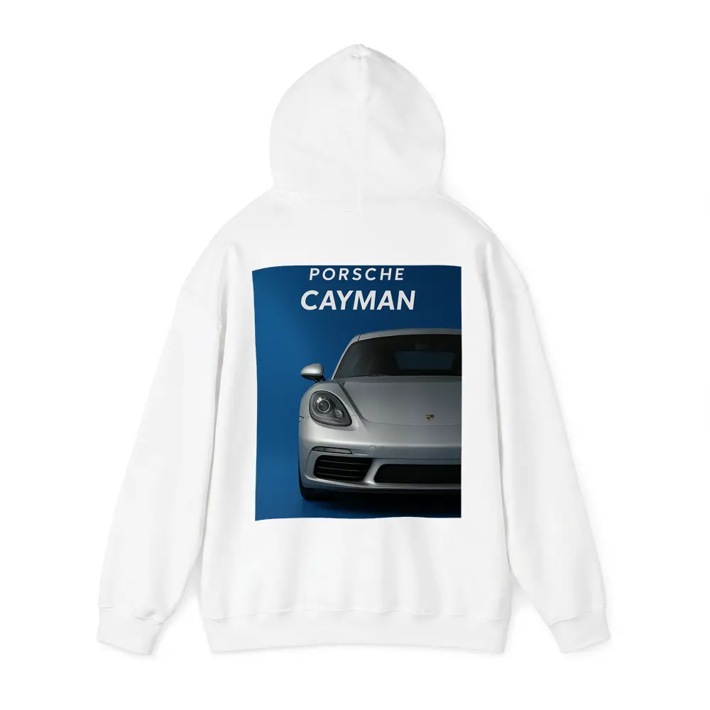 Porsche Cayman Silver Front View Blue Background – Hoodies