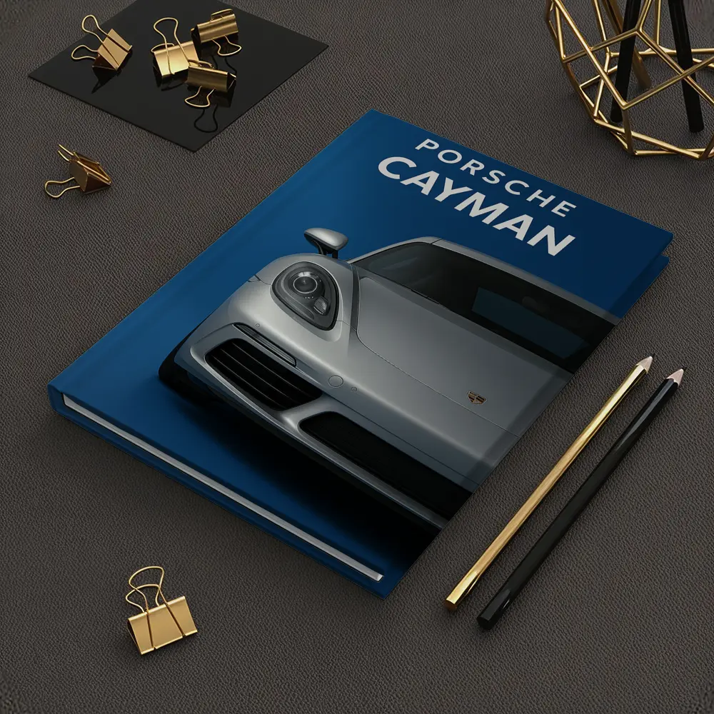 Porsche Cayman Silver Front View Blue Background – Notebooks