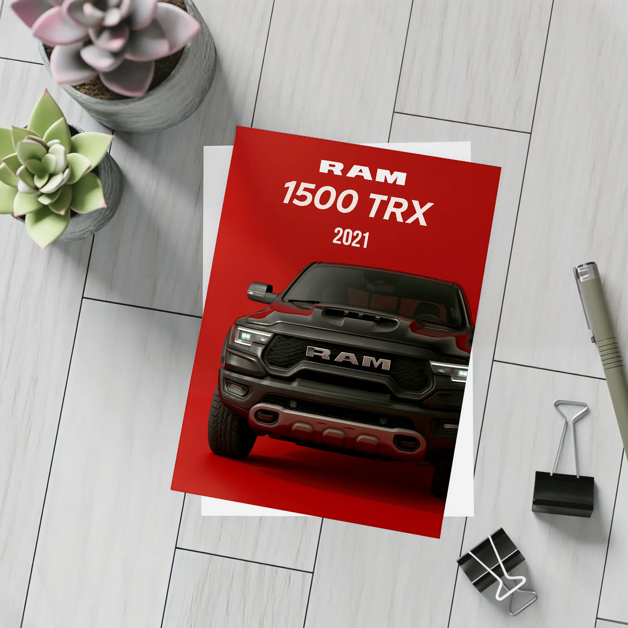 Ram 1500 TRX Truck Bold Red Background – Postcards