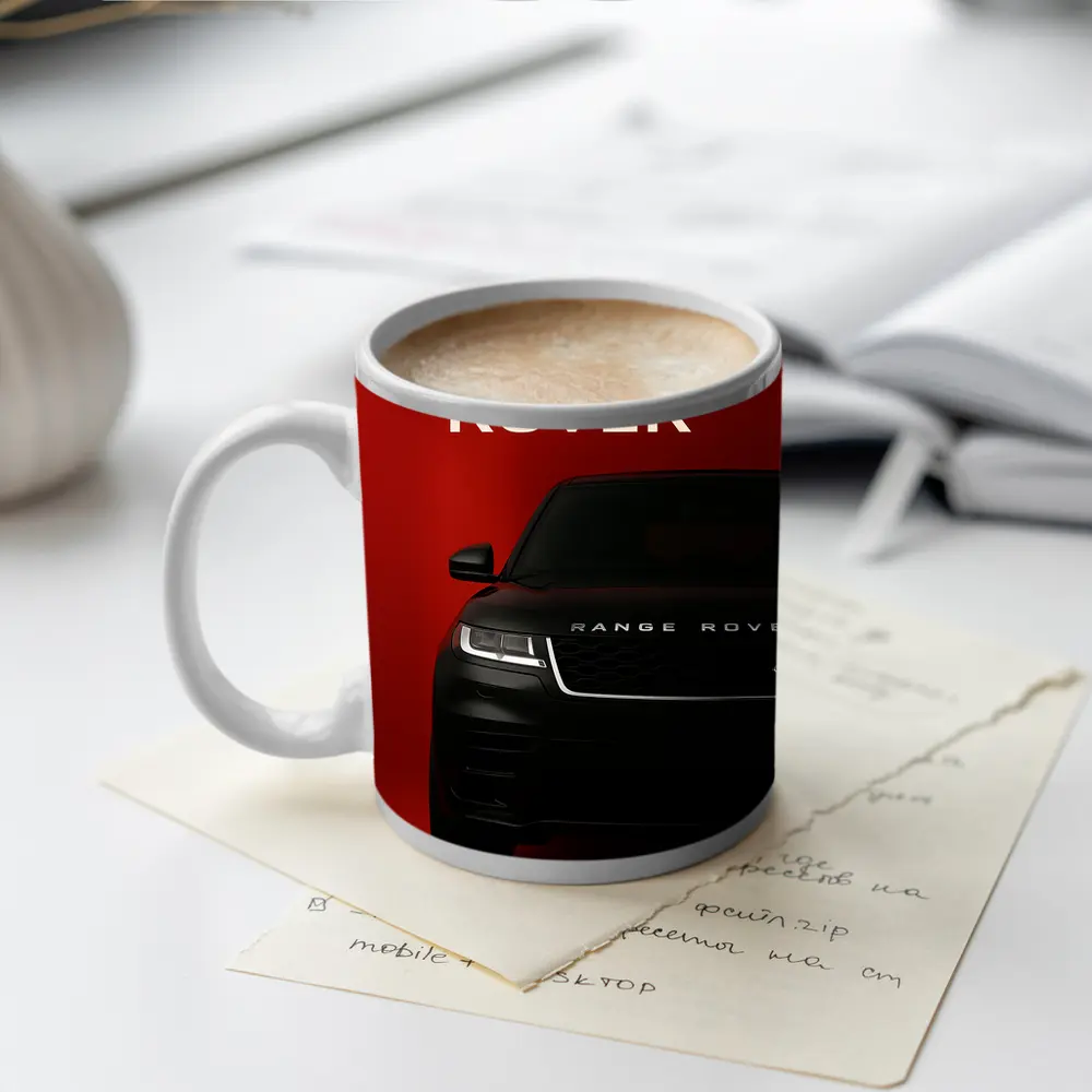 Range Rover Black SUV Bold Red Background – Mugs