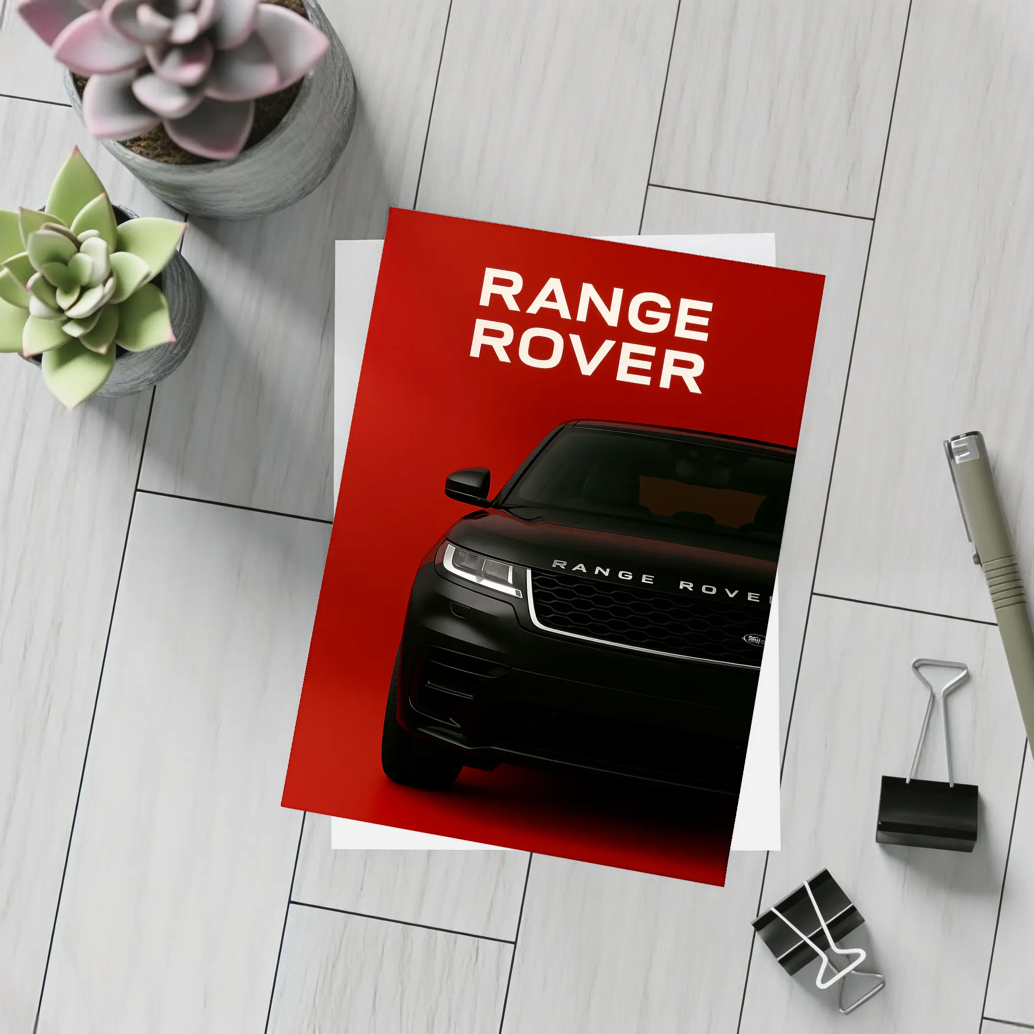 Range Rover Black SUV Bold Red Background – Postcards