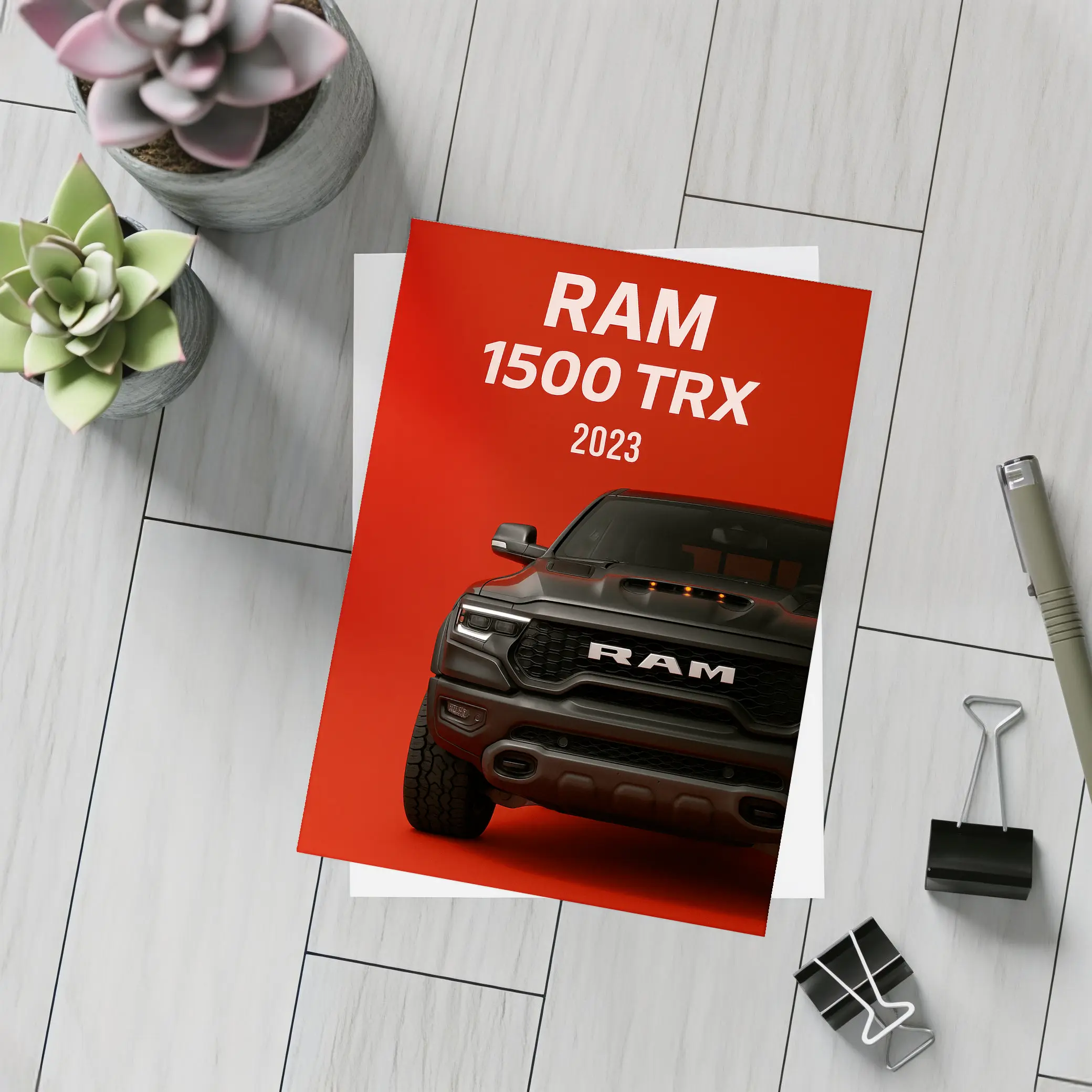 Ram 1500 TRX Truck Red Background – Postcards