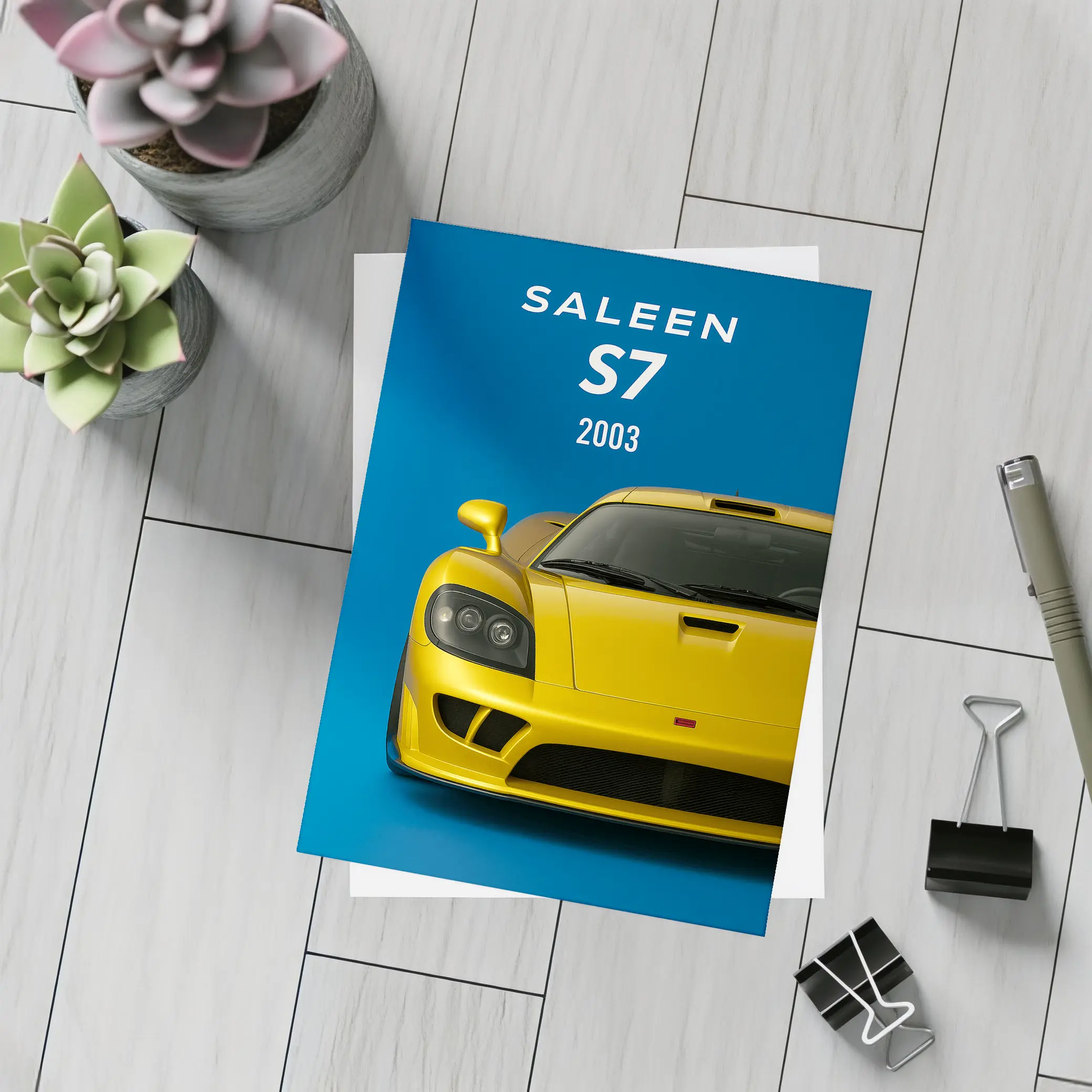 Saleen S7 Yellow Supercar Blue Background – Postcards