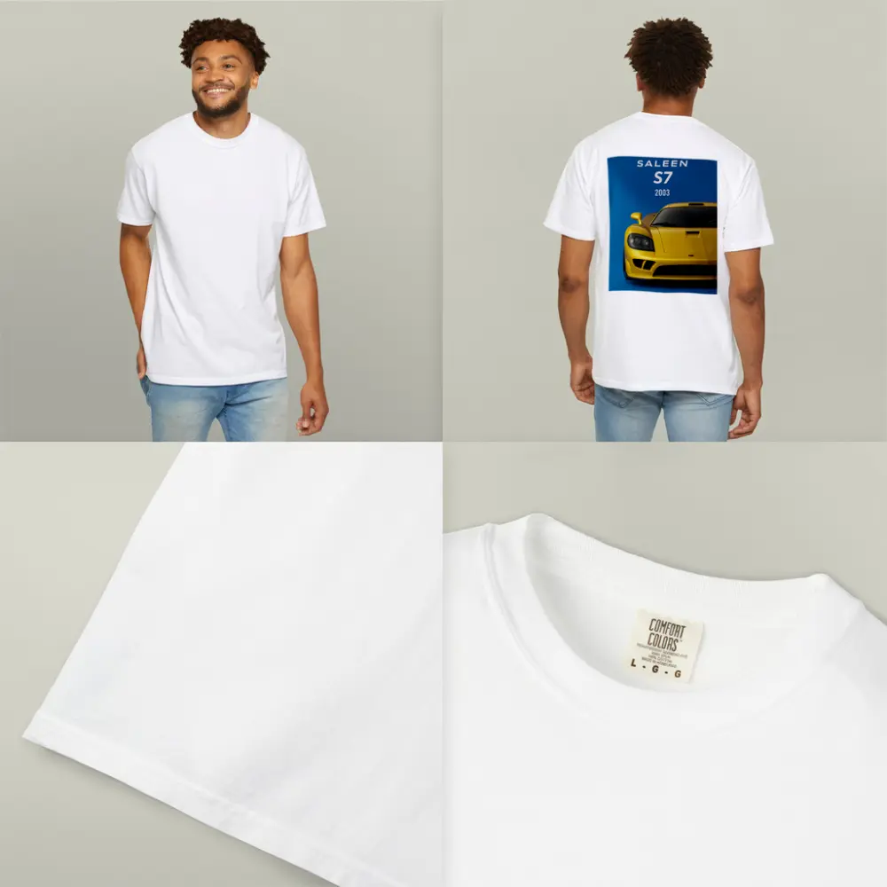 Saleen S7 Yellow Supercar Blue Background – T-Shirts