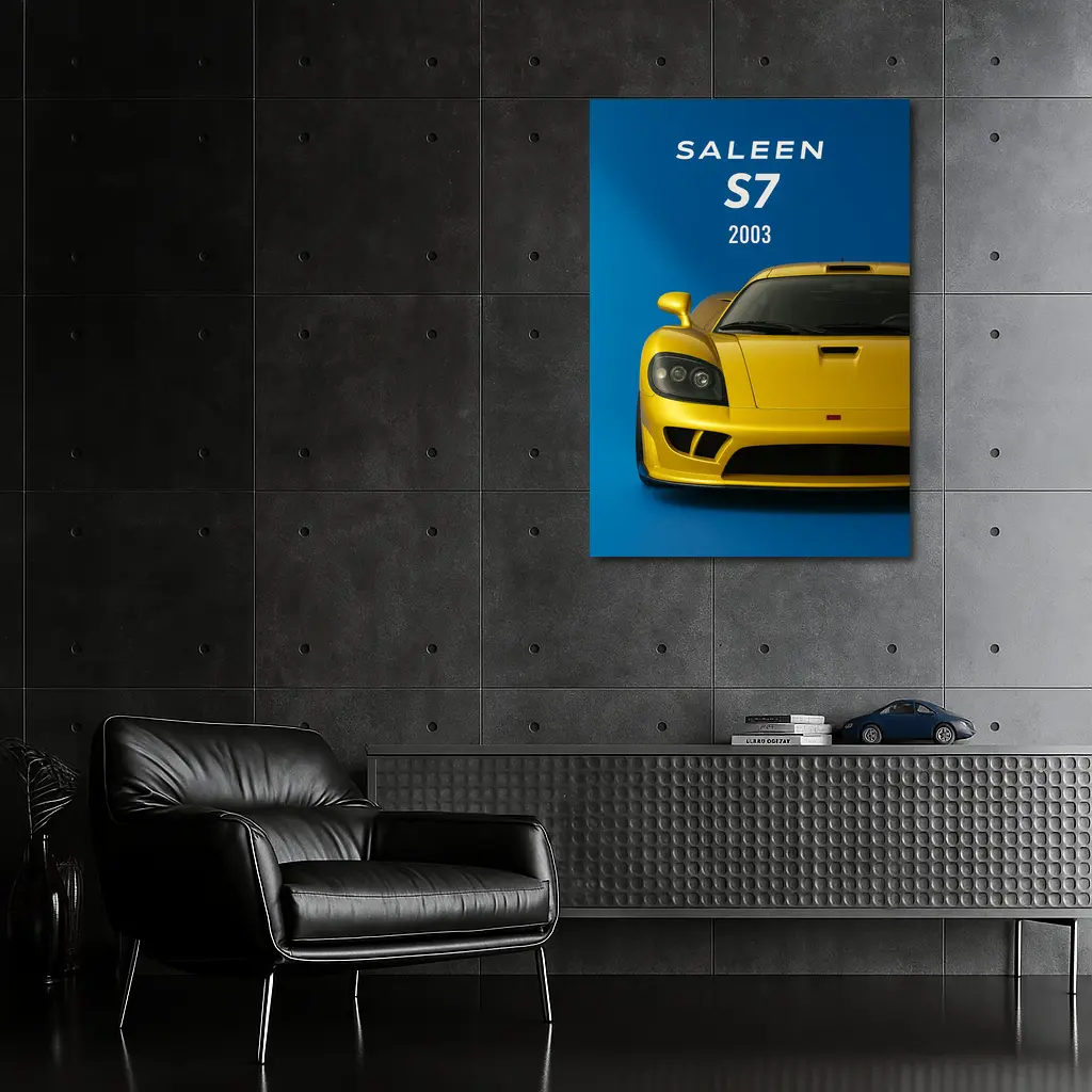 Saleen S7 Yellow Supercar Blue Background – Wall Art