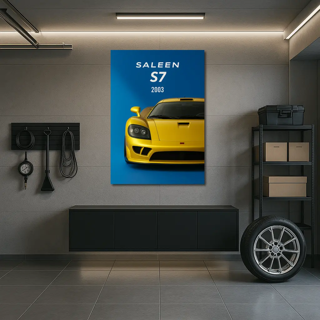 Saleen S7 Yellow Supercar Blue Background – Wall Art