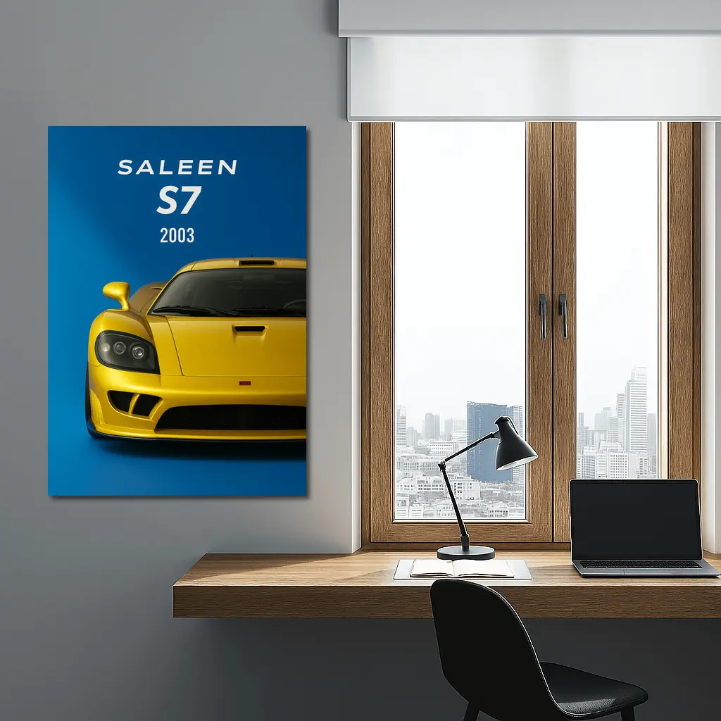 Saleen S7 Yellow Supercar Blue Background – Wall Art