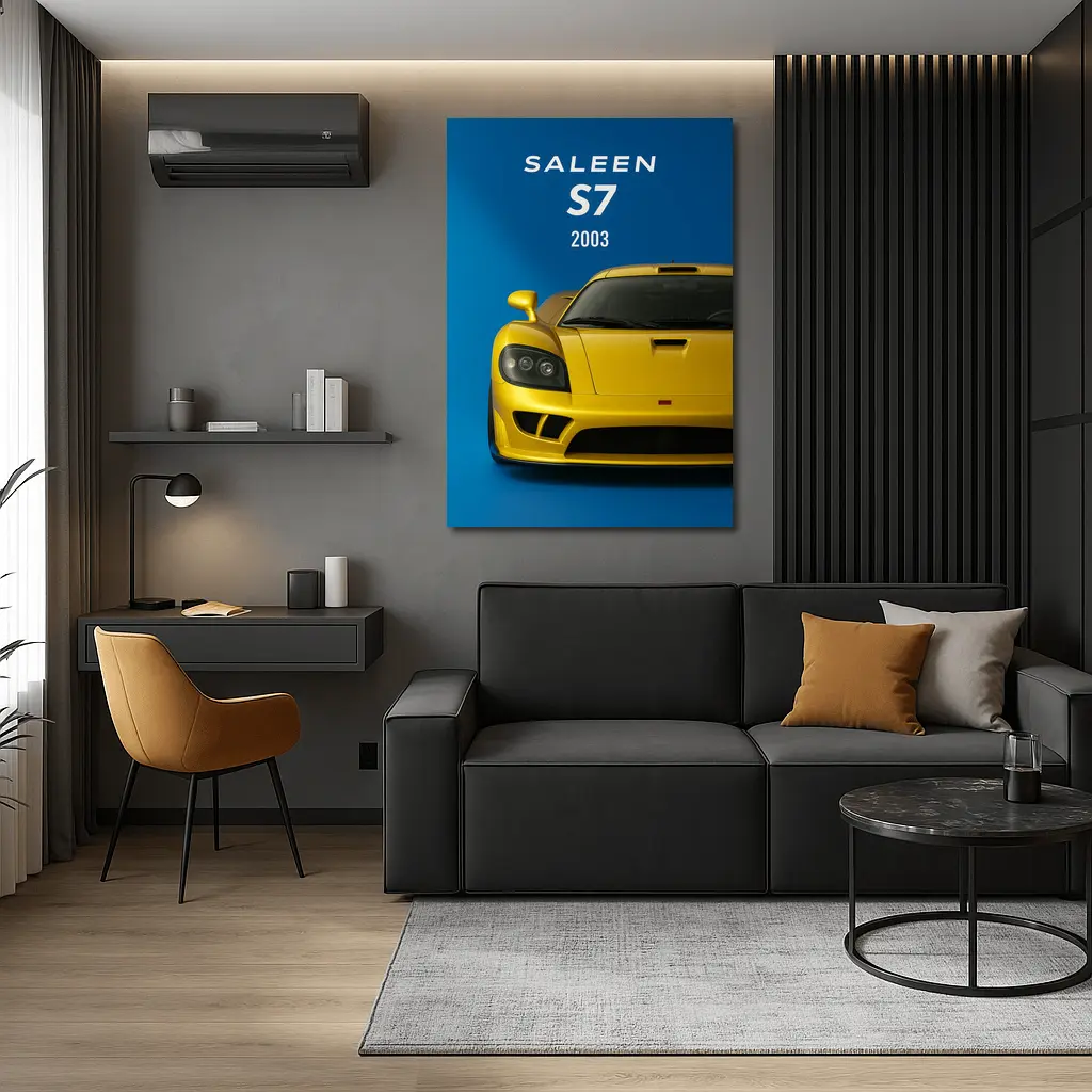 Saleen S7 Yellow Supercar Blue Background – Wall Art
