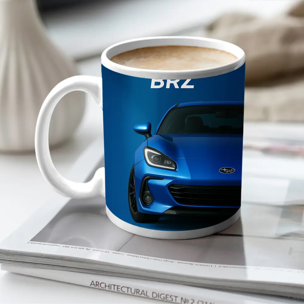 Subaru BRZ Blue Sports Car Front View – Mugs