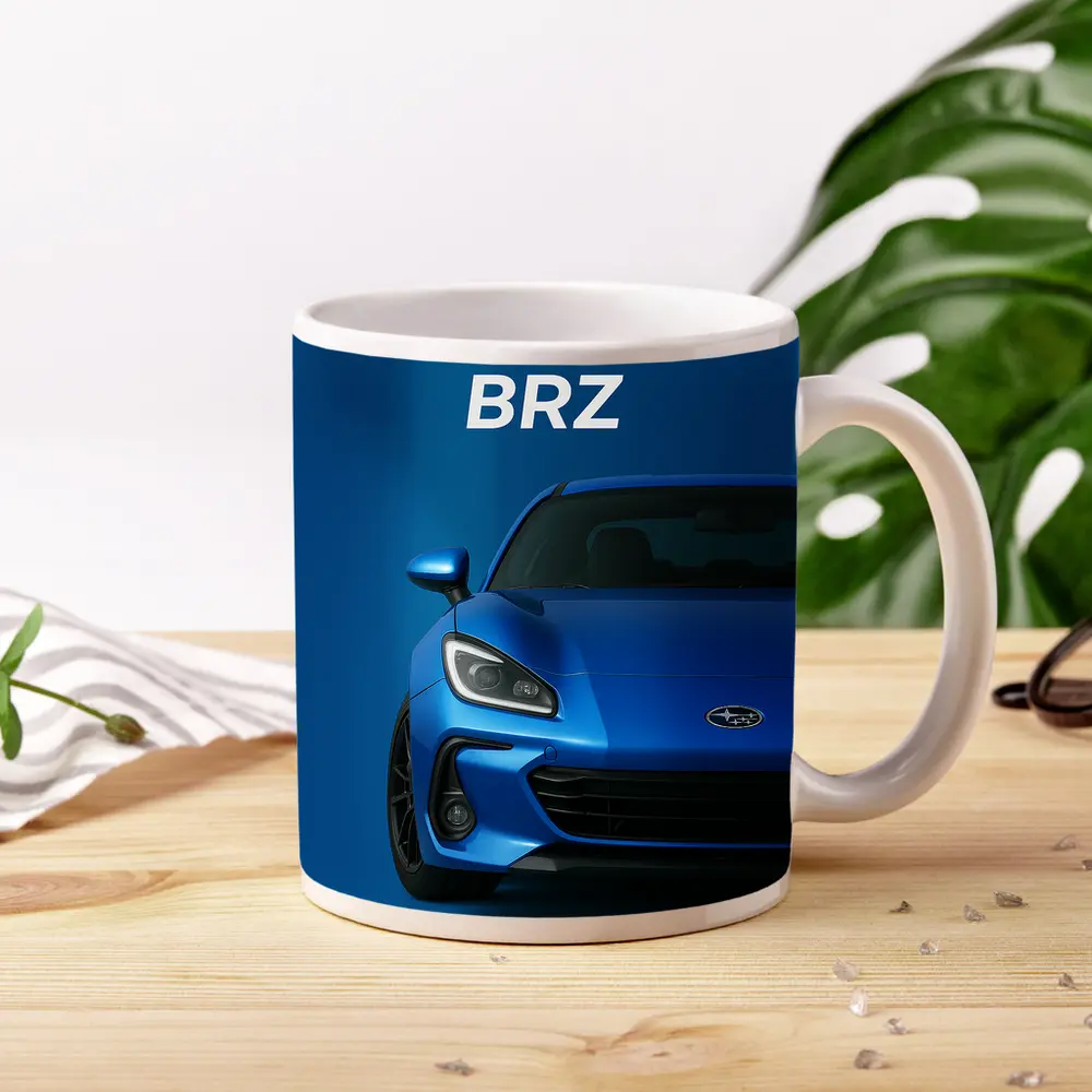 Subaru BRZ Blue Sports Car Front View – Mugs