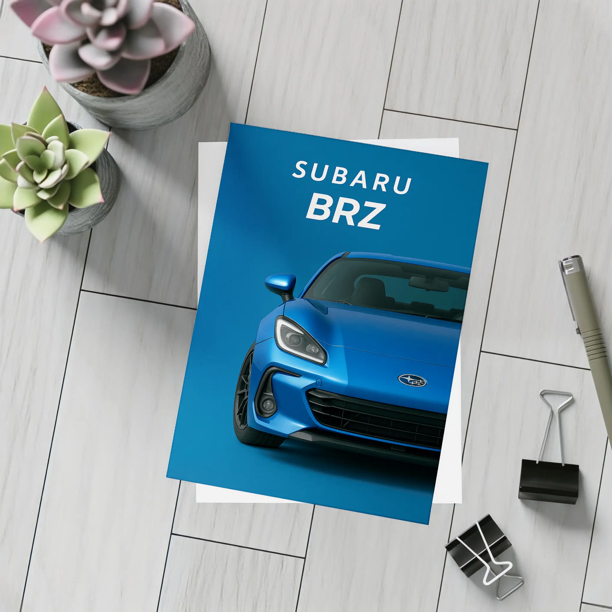 Subaru BRZ Blue Sports Car Front View – Postcards