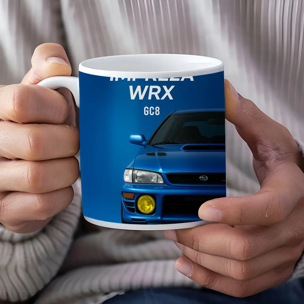 Subaru Impreza WRX GC8 Blue Background – Mugs
