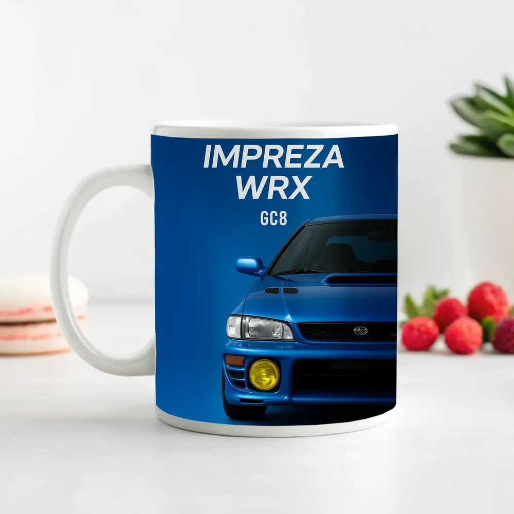 Subaru Impreza WRX GC8 Blue Background – Mugs