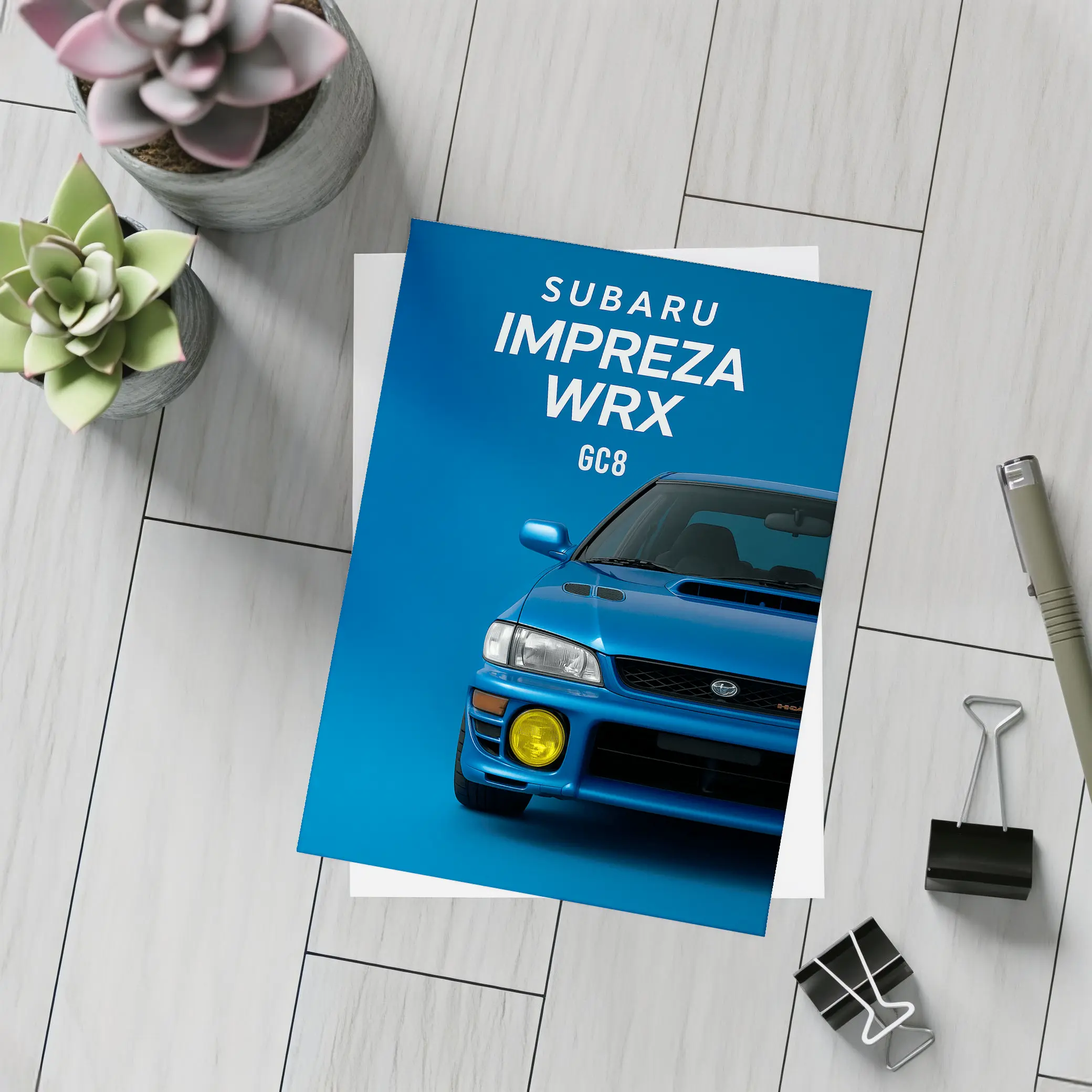 Subaru Impreza WRX GC8 Blue Background – Postcards