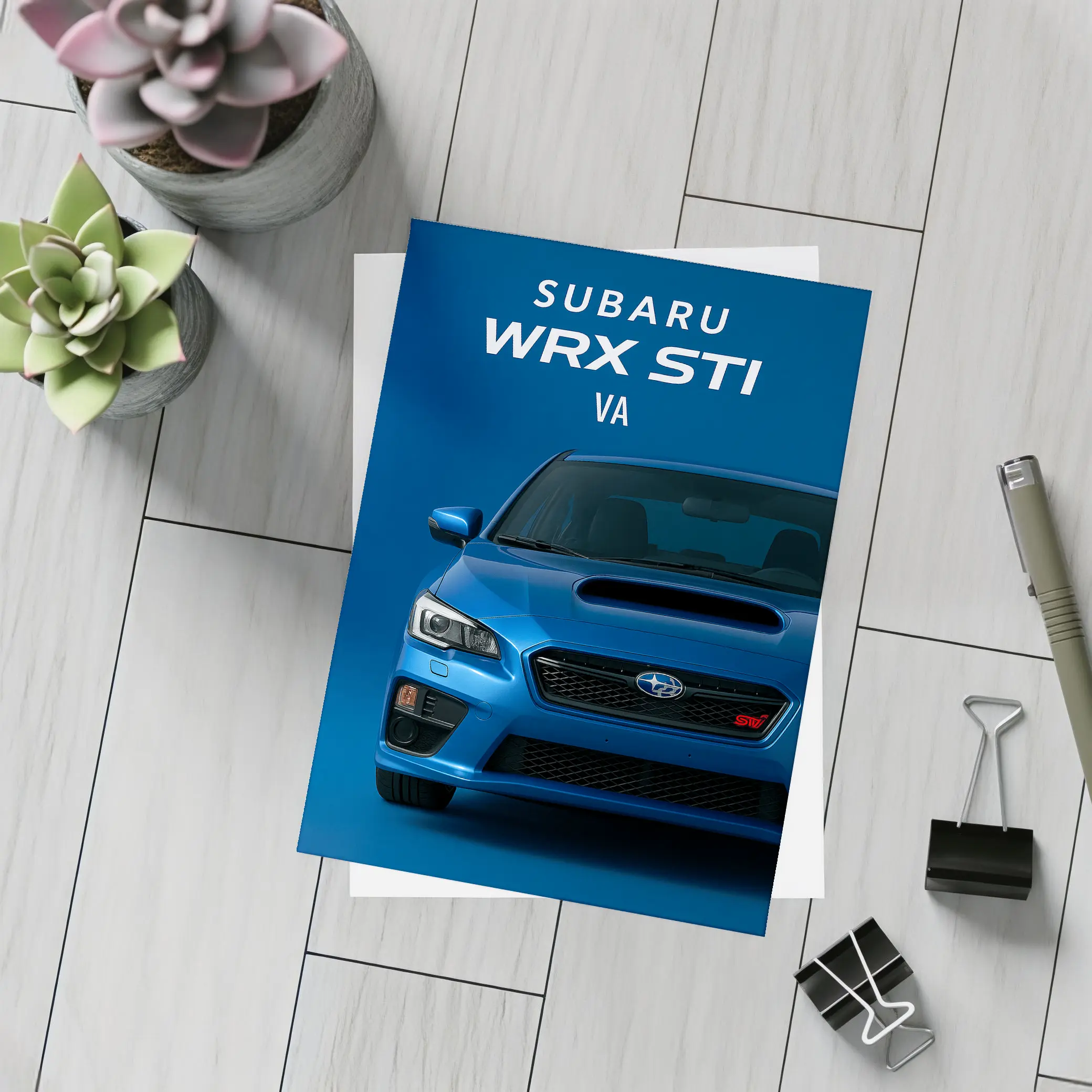 Subaru WRX STI Front View Blue Background – Postcards